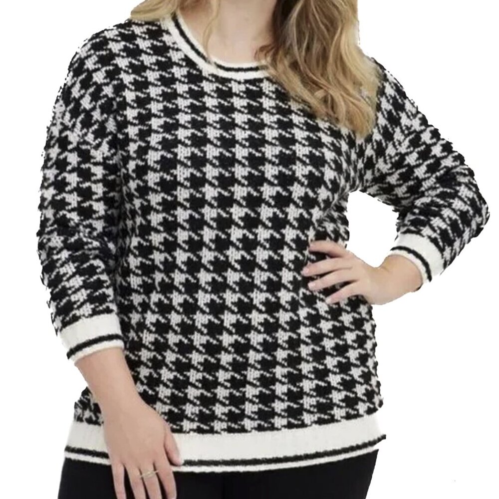torrid Houndstooth Crewneck Pullover Sweater Black and White Size‎ 0X - NWOT
